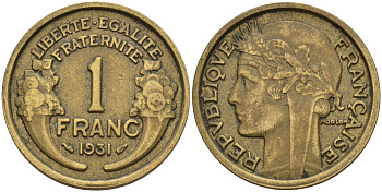 Франция 1 франк 1931 KM 885, Le Franc 219.2 алюминиевая бронза 4142-757