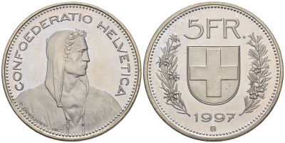 Швейцария 5 франков 1997 B, наборная KM 40a медно-никель UNC 4517-333