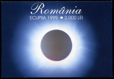 Румыния 2000 леев 1999 миллениум, солнечная система, солнечное затмение над Румынией, 11 августа 1999, серия 001 А, в оригинальном буклете Pick 111b  пластик  UNC (пресс) 3-4-11-51