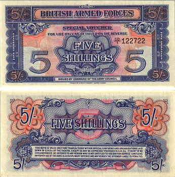 АНГЛИЯ 5 ШИЛЛИНГОВ 1961 ВТОРАЯ СЕРИЯ, ВАУЧЕР ДЛЯ ВООРУЖЕННЫХ СИЛ, БУМАГА С ВОДЯНЫМИ ЗНАКАМИ, ЧЕРНАЯ СЕРИЯ Pick M20b бумага UNC (ПРЕСС) 7207-13-1-2