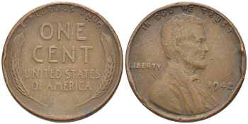 США 1 ЦЕНТ 1942 ЛИНКОЛЬН KM 132 бронза 218-429