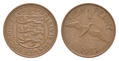 Гернси 1 новый пенни 1971 Елизавета II (1952-2022), северная олуша в полете KM 21 бронза 4655-936