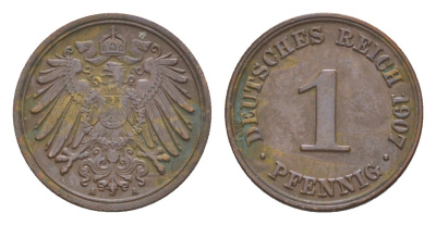 Германия 1 пфенниг 1907 A, Вильгельм II (1888-1918) KM 10, J. 10 медь 4639-1129