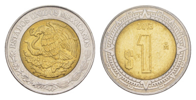 Мексика 1 песо 2013 Mo KM 603 биметалл UNC 4636-527
