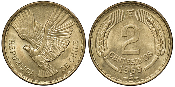Чили 2 сентесимо 1969 KM 193 алюминиевая бронза aUNC 4118-227