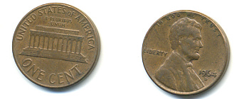 США 1 ЦЕНТ 1964 D, ЛИНКОЛЬН KM 201 медь цинк 86-163