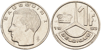 Бельгия 1 франк 1993 BELGIQUE KM 170 железо плакированное никелем 4594-566