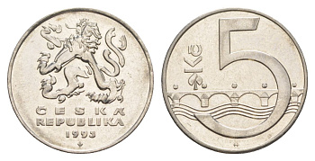 Чехия 5 крон 1993 KM 8 сталь плакированная никелем 4633-715
