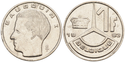 Бельгия 1 франк 1993 BELGIQUE KM 170 железо плакированное никелем 4594-566