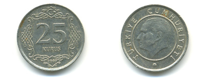 ТУРЦИЯ 25 КУРУШ 2009 KM 1167 медь никель цинк 176-816