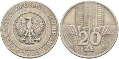 Польша 20 злотых 1973 монетный двор Кремница KM 67, Parchimowicz 245a медно-никель 4542-1146