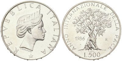 Италия 500 лир 1986 R, Год мира KM 120 серебро BU 34-545