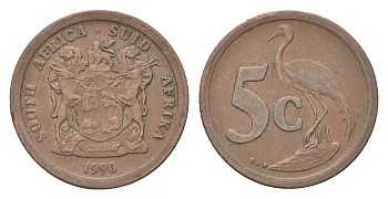 ЮАР 5 центов 1990 KM 134 сталь плакированная медью 4702-856