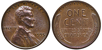США 1 ЦЕНТ 1955 ЛИНКОЛЬН KM А132 медь цинк 72-1645