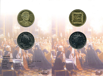 Нидерланды и Великобритания набор из медали и 5 фунтов  90 лет принцессе Юлиане и 100 лет королеве Елизавете, королеве-матери, буклет UNC 7-6-1-32