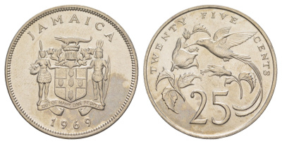 Ямайка 25 центов 1969 KM 49 медно-никель aUNC 91-235