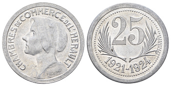 Франция, Эро жетон торговой палаты в 25 сантимов 1924 диаметр 27 мм, вес 2 гр Elie mon 15.9 алюминий UNC 4126-1237