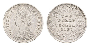 Британская Индия 2 анны 1887 Виктория (1837-1901) KM 488 серебро    1529-834