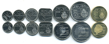 Аруба лот из 7 монет 1986-2010 5, 10, 25, 50 центов, 1, 2 1/2, 5 флоринов KM 1, 2, 3, 4, 5, 6, 38 UNC N2-38