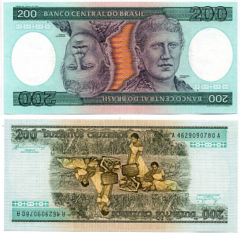 БРАЗИЛИЯ 200 КРУЗЕЙРО 1984 ПОДПИСЬ 21 Pick 199b бумага UNC (ПРЕСС) 7486-61-2-1