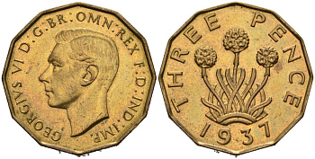 Великобритания 3 пенса 1937 Георг VI (1937-1952) KM 849, Spink 4112 никель латунь 4561-947