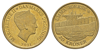 Дания 20 крон 2011 Корабли - Эмма Маэрск KM 942 алюминиевая бронза UNC 4650-931