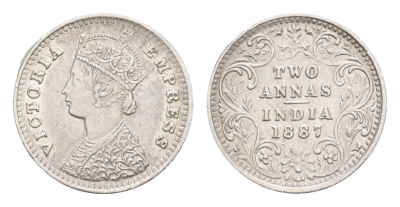 Британская Индия 2 анны 1887 Виктория (1837-1901) KM 488 серебро    1529-834