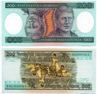 БРАЗИЛИЯ 200 КРУЗЕЙРО 1984 ПОДПИСЬ 21 Pick 199b бумага UNC (ПРЕСС) 7486-61-2-1