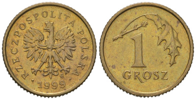 Польша 1 грош 1999 MW KM 276, Parchimowicz 701h латунь UNC 4567-438