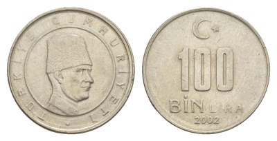 Турция 100000 лир 2002 Мустафа Кемаль Ататюрк KM 1106 медь цинк никель 4649-529