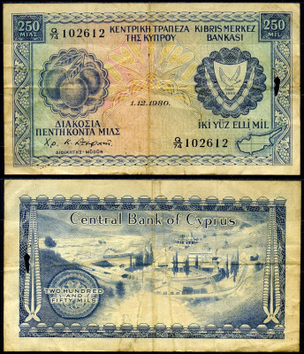 Кипр 250 милей 1980 редкий год Pick 41 c бумага 7222-16-3-2