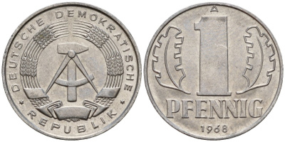 ГДР 1 пфенниг 1968 A KM 8.1 алюминий 105-541