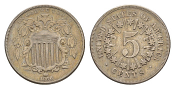 США 5 центов 1866 KM 96 медно-никель 1520-1115