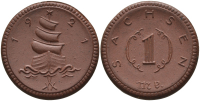 Саксония 1 марка 1921 парусник J. N 55 фарфор 1094-4-82