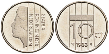 Нидерланды 10 центов 1983 Беатрикс (1980-2013) KM 203 никель UNC 4588-838
