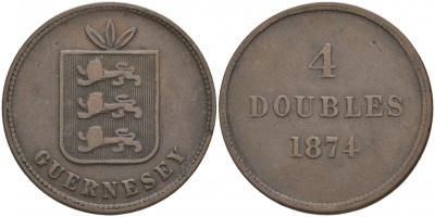 Гернси 4 дабла (дубля) 1874 KM 5 бронза 3853-1224