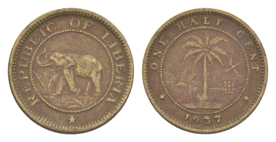 Либерия 1/2 цента 1937 KM 10 латунь 4614-829