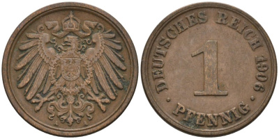 Германия 1 пфенниг 1906 A KM 10, J. 10 медь 4567-1227