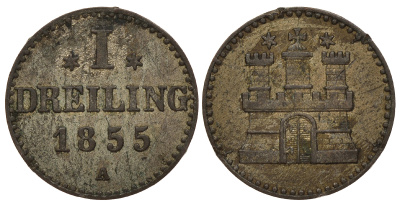 Гамбург 1 дрейлинг 1855 А KM 275 серебро 00-000-00