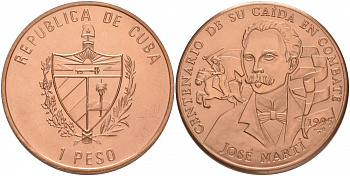 Куба 1 песо 1995 100 лет со дня смерти Хосе Марти KM 519 медь UNC M24-21