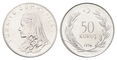 Турция 50 курушей 1974 Анатолийская невеста KM 899 нержавеющая сталь 4706-1141