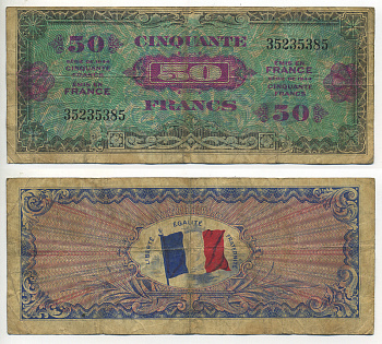 ФРАНЦИЯ 50 ФРАНКОВ 1944 Pick 117a бумага 7552-6-1