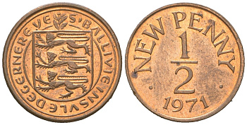 Гернси 1/2 нового пенни 1971 Елизавета II (1952-2022), герб KM 20 бронза aUNC 4392-617