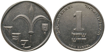 Израиль 1 новый шекель 1995 JE 5755 KM 160a сталь плакированная никелем aUNC 4396-115