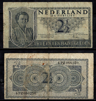 Нидерланды 2 1/2 гульдена 1949 Pick 73 бумага 7217-20-2-2