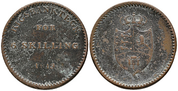 ДАНИЯ 6 СКИЛЛИНГОВ 1813 БАНКОВСКИЙ ТОКЕН KM Tn 1 (681) медь 67-211