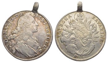 Бавария 1 талер 1768 Максимилиан III (1745-1777), на подвеске Davenport 1953, KM 519, Hahn 307 и Wittelsbach 2175 серебро 11-077-25