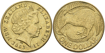Новая Зеландия 1 доллар 2003 Елизавета II (1952-2022), птица киви  KM 120 алюминиевая бронза 51-1612