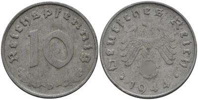 Германия 10 рейхспфеннигов 1944 D KM 101, J.371 цинк 4151-325