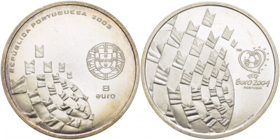 Португалия 8 евро 2003 Чемпионат Европы по футболу UEFA ЕВРО-2004 в Португалии, флаги KM 750 серебро UNC 06-255-44